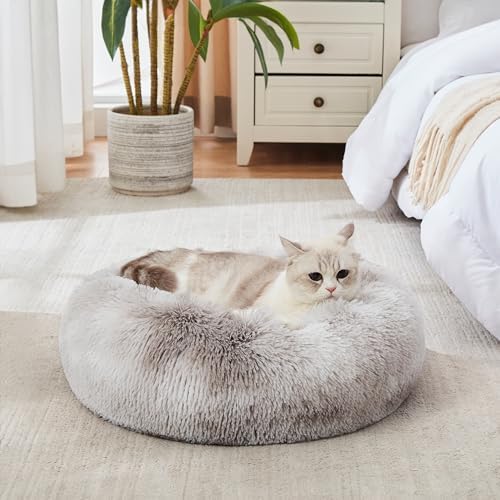 WESTERN HOME WH Calming Dog & Cat Bed, Anti-Anxiety Donut Cuddler Warming Cozy Soft Round Bed, Fluffy Faux Fur Plush Cushion Bed for Small Medium Dogs and Cats