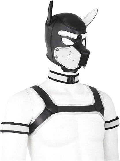 4 Sets Neoprene Puppy Hood Animal Head Mask Novelty Costume Dog (Hood Mask + Collar + Armband + Harness) (X-Large, White)