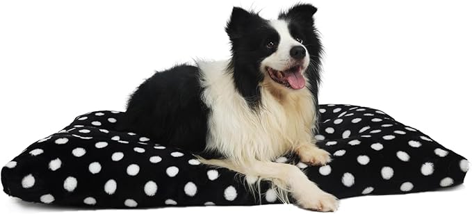 42x28 Dog Crate Bed Washable Anti-Slip Short Plush Fits Large Dogs 60-80 lbs Dog Crate Beds for Large Dogs 42 Inch Perfect Large Dog Bed for Crate Black with White Dots