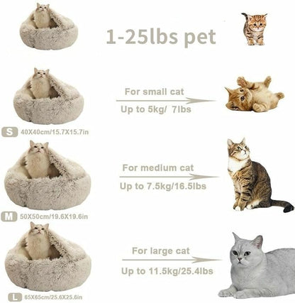 Cat Bed Round Fluffy Hooded Cat Bed Cave