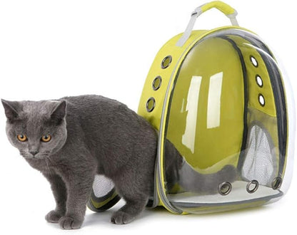 Magik Astronaut Pet Cat Dog Kitten Puppy Carrier Backpack Travel Full-View Breathable Bag Case Capsule for Small Dog and Cats, Transparent Waterproof Hiking Camping, Airline Approved (Yellow)