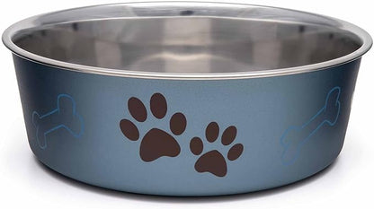 Loving Pets - Bella Bowls - Dog Food Water Bowl No Tip Stainless Steel Pet Bowl No Skid Spill Proof (Large, Blueberry Blue)