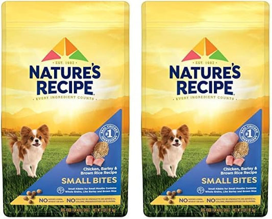 Nature′s Recipe Small Bites Chicken, Barley & Brown Rice Recipe Dry Dog Food, 4 lb. Bag (Pack of 2)