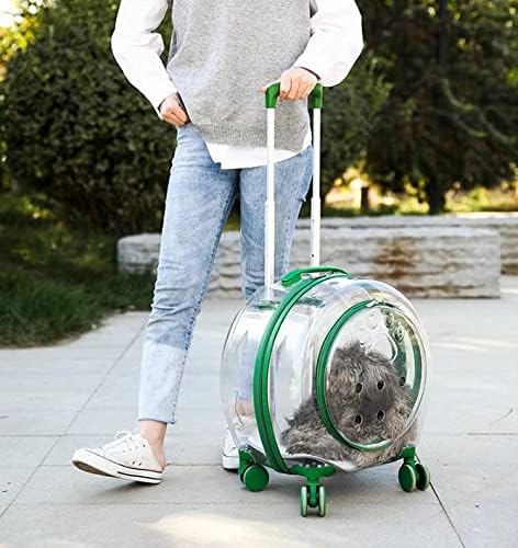 N&P Honhan Transparent Capsule Pet Travel Bag Backpack for Puppies Dogs Cat Carriers Bag with Trolley Wheel,Easy Carry for car Traveling.,Green with front opener &shoulder strap(P010)