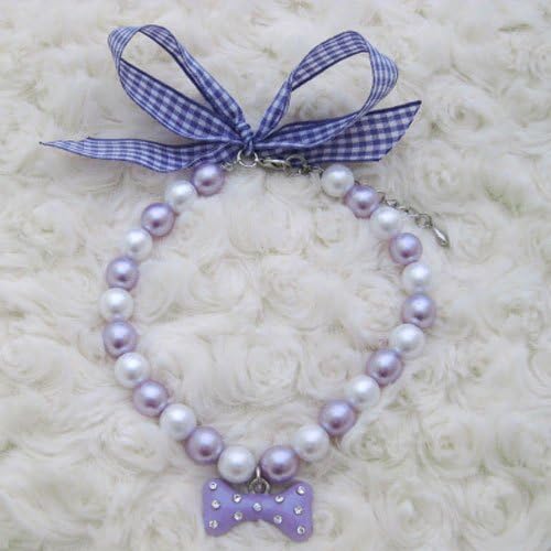 Fancy Diamond Pearl Dog Necklace Collar Jewelry with Bling Rhinestones Bone Charm for Pets Cats Small Dogs Girl Teacup Chihuahua Yorkie Clothes Costume Outfits Accessories
