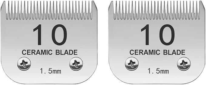 TRAH 10# Blade Dog Grooming Clipper Replacement Blades Compatible with Andis Dog Clippers,Most A5, KM Series Clippers,Detachable Ceramic Blade,Size-10#, 1/16-Inch Cut Length (1.5mm) Silver 2PCS