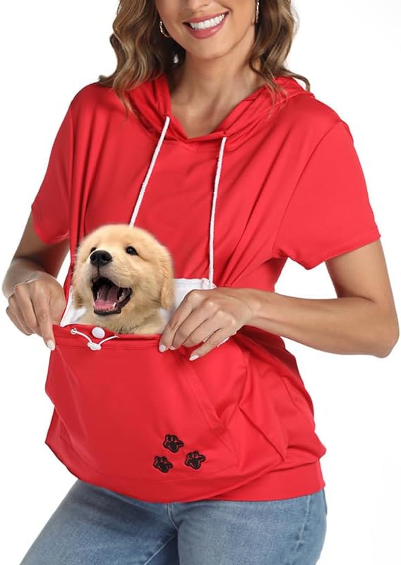 jessie Kangaroo Pouch Hoodie Summer Cat Pouch Hoodie Short Sleeve Hoodie With dog pouch (Black