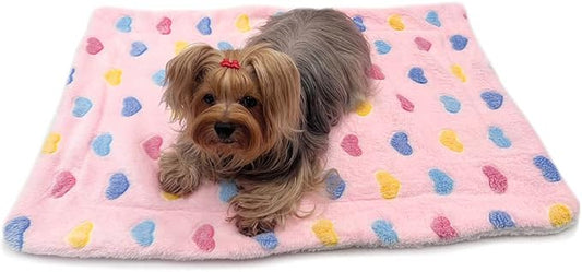 Klippo Double Layered Ultra Plush Dog/Puppy Blanket/Mat/Padding/Cover/Throw/Spread (Colorful Hearts - Pink, Large)