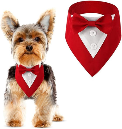 Dog Wedding Bandana, Formal Dog Tuxedo Adjustable Pet Collar with Bow, Small, Medium and Large Dog Wedding Clothing, Birthday Gifts for Dogs (Small, Red)