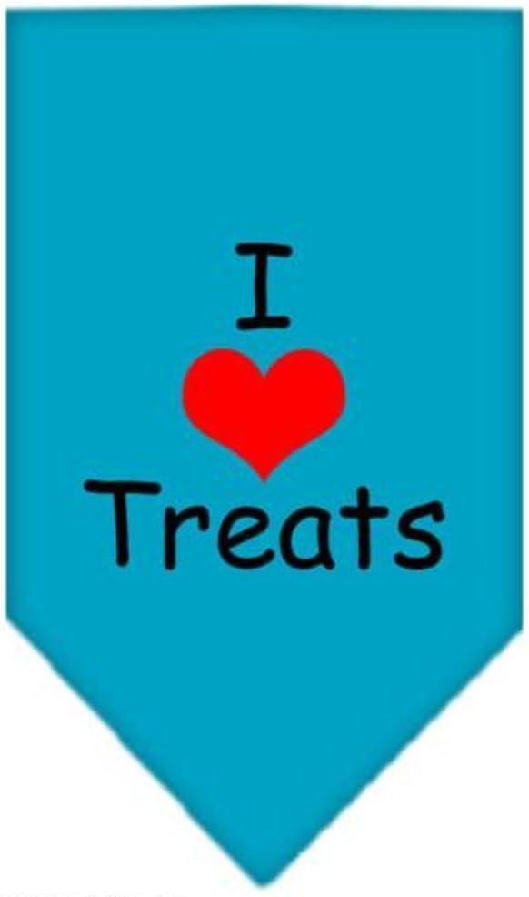 Pet and Dog Bandana Screen Printed, "I Love Treats" Turquoise Large