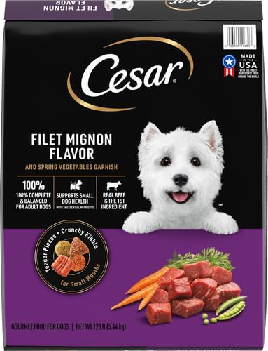 Cesar Small Breed Adult Dry Dog Food Filet Mignon Flavor with Spring Vegetables Garnish Dog Kibble, 12 lb. Bag (Pack of 2)