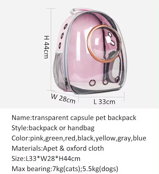 Puppy cat Backpack Bubble, cat Carrier, pet Backpack Carriers, Bubble Space Capsule Kitten cat Puppies Weight About 16.5 lb, Designed for Travel, Camping,Outdoor (Pink)