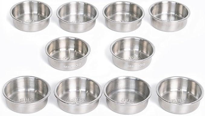 0.5oz Feeding Cups 10pcs, Stainless Steel 304 SUS Metal, Reptile Food Bowls and Water Dish, for Crested Gecko, Lizard Or Other Small Pet Feeder Ledge Accessories Supplies