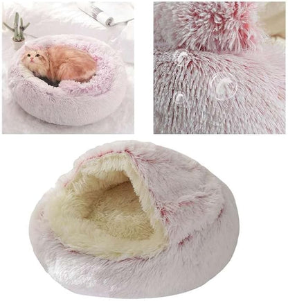 Cat Bed Round Fluffy Hooded Cat Bed Cave