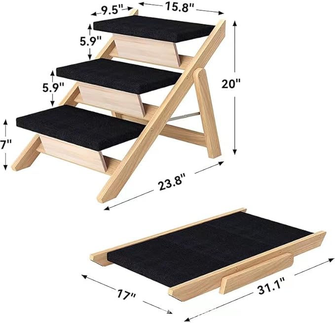 YIINNIIY Foldable Dog Stairs for High Beds Dog Ramp for Bed Pet Stairs Dog Steps for High Bed Dog Stairs for Small Dogs Stairs for Large Dogs Car Bed Pet Steps Up to 110LBS (Black 3 Steps)