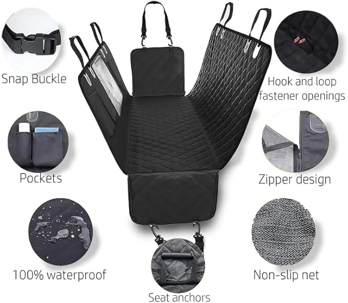 Dog Car Seat Covers for Back Seat Waterproof with Mesh Window Durable Scratchproof Nonslip Dog Car Hammock with Universal Size seat Protector Fits for Cars