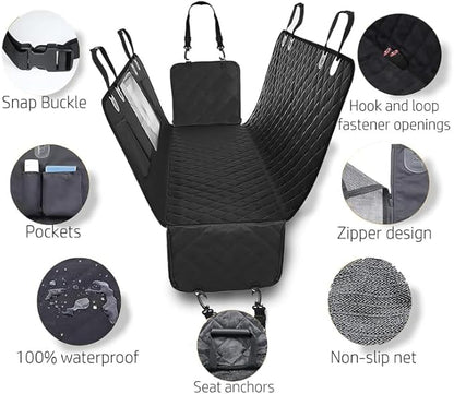 Dog Car Seat Covers for Back Seat Waterproof with Mesh Window Durable Scratchproof Nonslip Dog Car Hammock with Universal Size seat Protector Fits for Cars