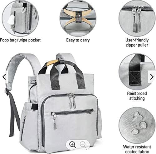 Dog Travel Bag - Dog Backpack Organizer - Pet Travel Kit Airline Compliant - Includes Large Pad, Food Canister and Bowls (Gray, Paw Prints)