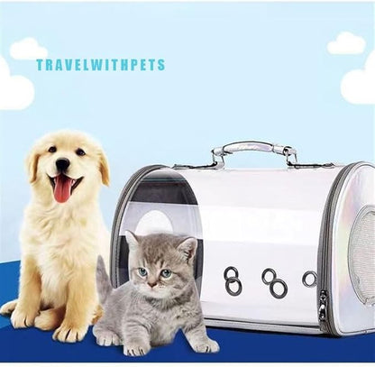 Honhan Transparent Capsule Pet Travel Handbag for Puppies Dogs Cat Hand Carriers Bag with Two Side Ventilation Holes,Easy Carry for car Traveling. (Big size-43 * 24.5 * 28cm, Transparent)