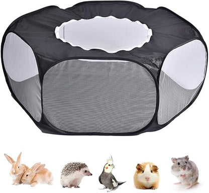 Small Animal Carrier Backpack and Playpen Outdoor Travel (Black, Upgraded)