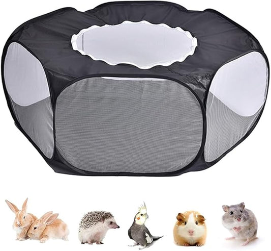 Small Animal Carrier Backpack and Playpen Outdoor Travel (Black, Upgraded)