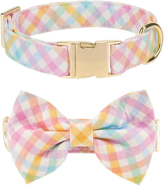 Adjustable Pet Bow Tie and Dog Collar for Small Medium Large Dogs, Puppy Collar with Bowtie, Cute Bow and Dog Collars - Comfortable, Soft, and Durable (Medium, Multi-Color)