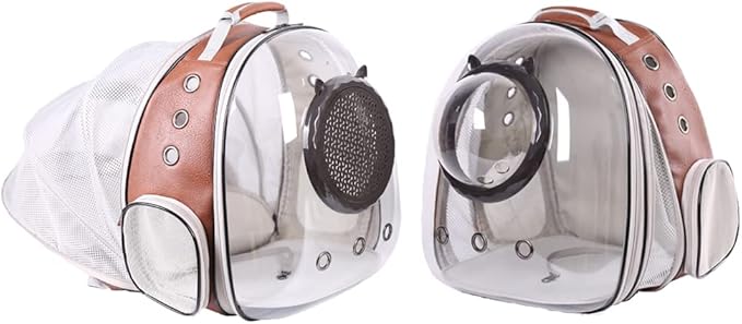 Expandable Cat Carrier Backpack, Backpack for Cats Kitten Small Puppy, Airline Approved Cat Bubble Backpack, Space Capsule Astronaut Carrier (Brown, Back Extension)