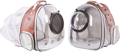 Expandable Cat Carrier Backpack, Backpack for Cats Kitten Small Puppy, Airline Approved Cat Bubble Backpack, Space Capsule Astronaut Carrier (Brown, Back Extension)