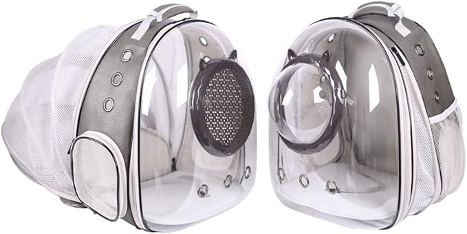 Expandable Cat Carrier Backpack, Backpack for Cats Kitten Small Puppy, Airline Approved Cat Bubble Backpack, Space Capsule Astronaut Carrier (Grey, Front Extension)