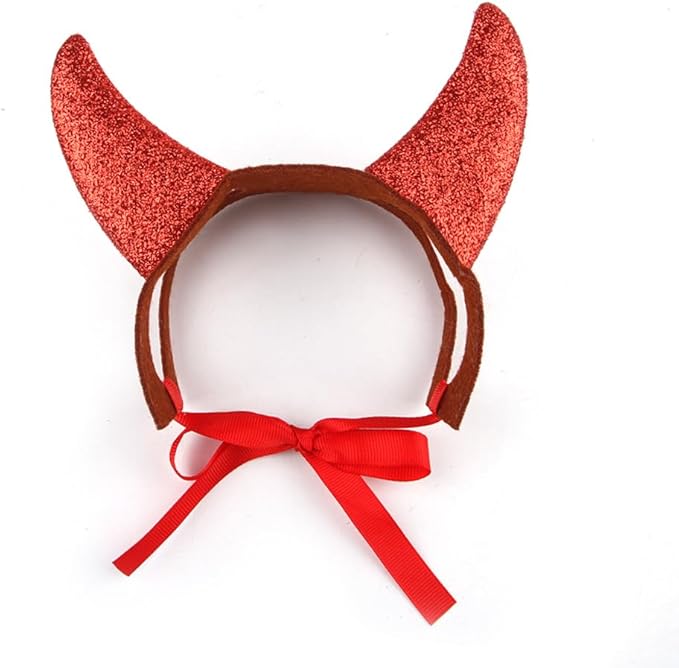 2Pcs Halloween Pet Costume Devil Horn Headdress Headband Accessory, Adjustable Strap Funny Demon Cosplay Dress Up Accessories for Dogs Cats Halloween Party Photo Cosplay and Daily Wearing (Medium)