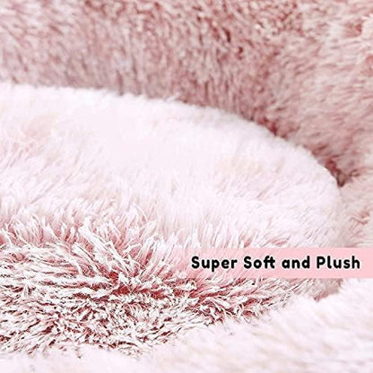 Western Home Faux Fur Dog Bed & Cat Bed, Original Calming Dog Bed for Small Medium Large Pets, Anti Anxiety Donut Cuddler Round Warm Washable Cat Bed for Indoor Cats(20", Pink)