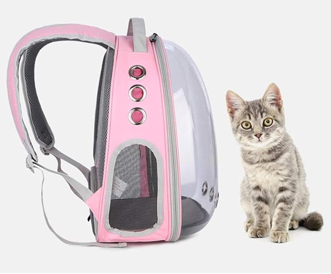 Magik Astronaut Pet Cat Dog Kitten Puppy Carrier Backpack Travel Full-View Breathable Bag Case Capsule for Small Dog and Cats, Transparent Waterproof Hiking Camping, Airline Approved (Pink)