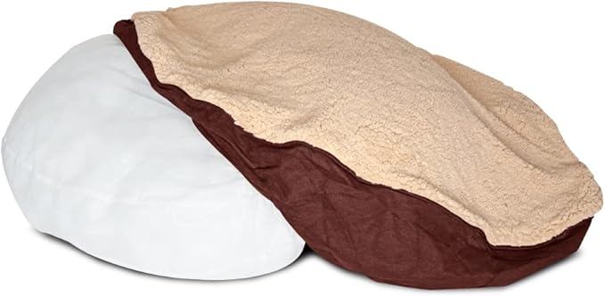 Floppy Dawg Universal Round Dog Bed Replacement Cover. Removable and Machine Washable Cover for Donut and Round Beds. Extra Large 43W. Brown with Beige Top