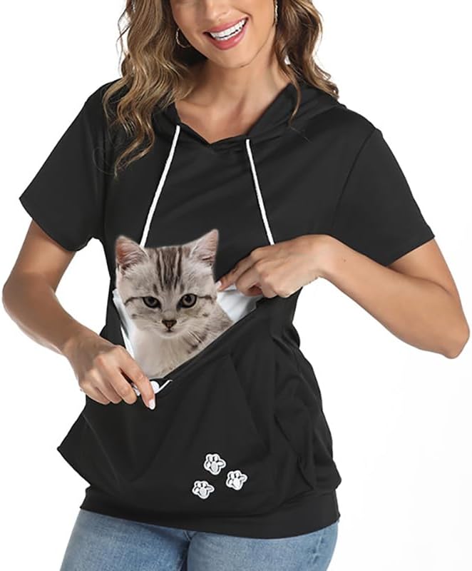 jessie Kangaroo Pouch Hoodie Summer Cat Pouch Hoodie Short Sleeve Hoodie With dog pouch (Navy blue