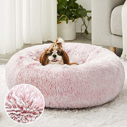 Western Home Faux Fur Dog Bed & Cat Bed, Original Calming Dog Bed for Small Medium Large Pets, Anti Anxiety Donut Cuddler Round Warm Washable Cat Bed for Indoor Cats(20", Pink)