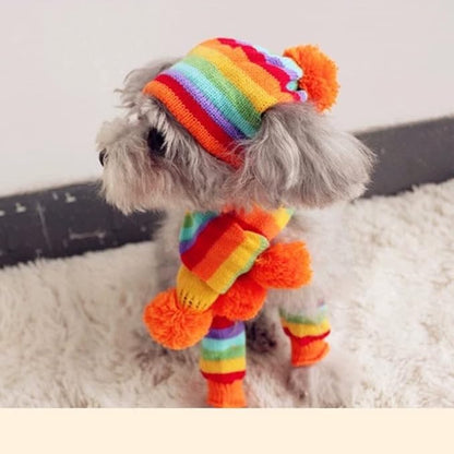 ANIAC 6 PCS Winter Knitted Dog Hat Scarf and Leg Warmer Set Puppy Warm knitting Hat with Ear Holes Pet Pompom Cap & Collar Christmas Costume Suit for Cats Small Dogs (Small