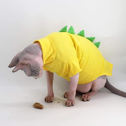 Dinosaur Design Sphynx Hairless Cat Clothes Cute Breathable Summer Cotton Shirts Cat Costume Pet Clothes (2-3.5 lbs),