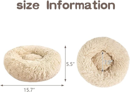 otoez Kitten Puppy Bed Extra Small XS Round Dog Cat Beds Anti Anxiety Plush Pet Calming Donut Bed with Non-Slip Waterproof Bottom (15.7", Taupe)