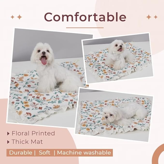 Floral Dog Dog Bed Mat Plush Kennel Pad