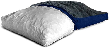 Floppy Dawg XL Dog Bed Replacement Cover. Removable and Machine Washable Cover for Mattress and Rectangular Pillow Beds. 48L x 30W. Blue Suede with Gray Top.