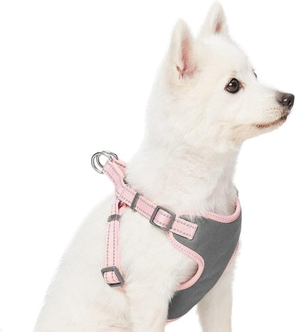 Blueberry Pet Essentials Pastel Color Reflective Matching Dog Harness Vest and Seatbelt Set in Baby Pink