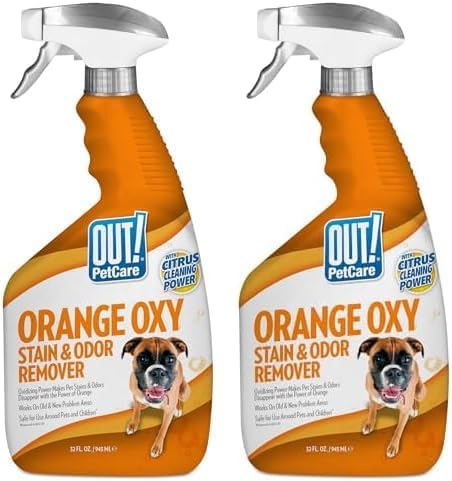 OUT! PetCare Orange Oxy Stain & Odor Remover | Oxy Clean Pet Stain and Odor Eliminator | 32 oz (Pack of 2)