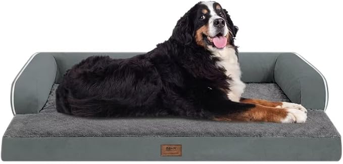 Large Dog Bed Orthopedic Washable: Dark Grey Dog Bed with Waterproof Cover and Removable Bolster