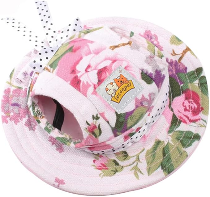 Leconpet Princess Pet Hat Dog Caps Hats with Neck Strap Adjustable Comfortable Ear Holes for Small Medium and Large Dogs in Ourdoor Sun Protection (L