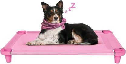 Acrimet Cooling Elevated Pet Dog Bed Cot, Washable and Breathable Mesh Fabric, Stainless Steel Frame, Indoor & Outdoor Use, (Size: 40”x 24”) (Pink Color) (1 Unit)