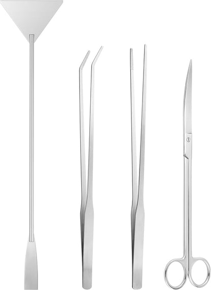 Ohtomber Aquascape Tools Aquarium Kit - 4PCS Terrarium Supplies Include Long Tweezers for Terrarium, Feeding Tongs, Aquarium Scissors, Aquarium Algae Scraper for Fish Tank Cleaning Plant Trimming