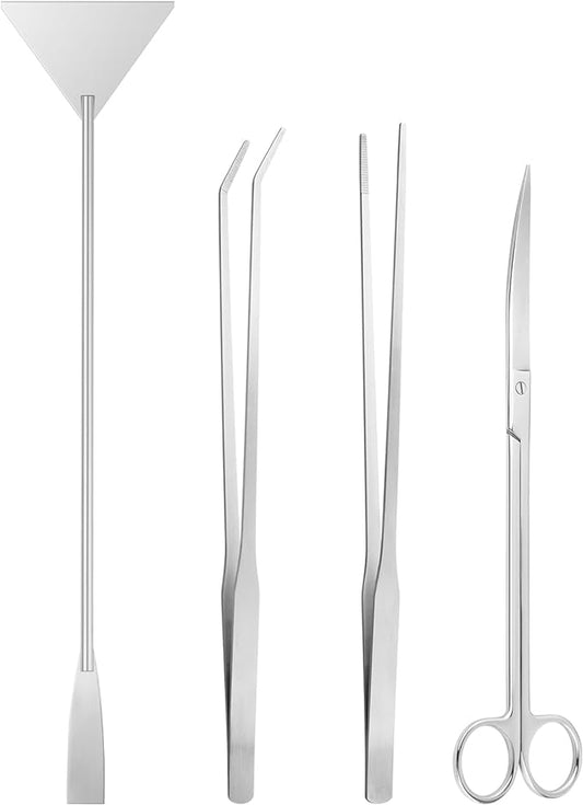 Ohtomber Aquascape Tools Aquarium Kit - 4PCS Terrarium Supplies Include Long Tweezers for Terrarium, Feeding Tongs, Aquarium Scissors, Aquarium Algae Scraper for Fish Tank Cleaning Plant Trimming