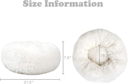 otoez Round Donut Dog Bed for Medium Dogs (31.5", White)
