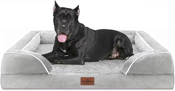 XXL Orthopedic Foam Dog Bed for Extra Large Dogs, Waterproof Orthopedic Dog Beds, Washable Dog Sofa Bed with Removable Cover & Non-Slip Bottom(XX-Large,Grey White)