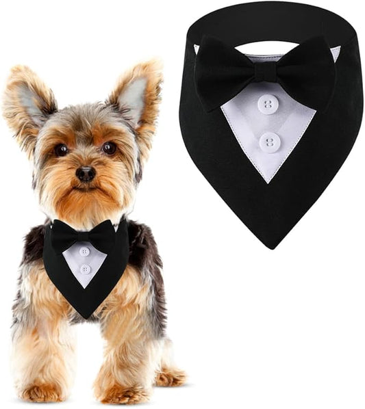 Dog Wedding Bandana, Formal Dog Tuxedo Adjustable Pet Collar with Bow, Small, Medium and Large Dog Wedding Clothing, Birthday Gifts for Dogs (Small, Black)